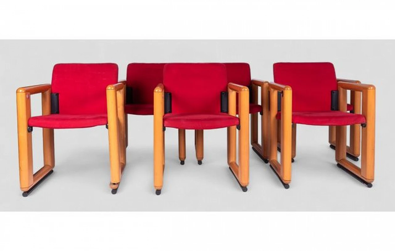 6 Roota armchairs in red by F. Buzzati & E. Rocchi for Deko, 1970s 2