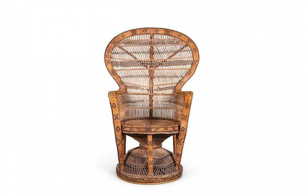 Brown Peacock wicker armchair with decorations, 1970s 1