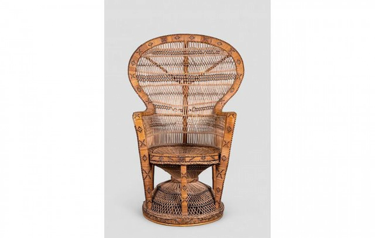 Brown Peacock wicker armchair with decorations, 1970s 2