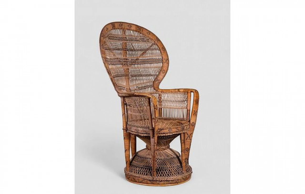 Brown Peacock wicker armchair with decorations, 1970s 3