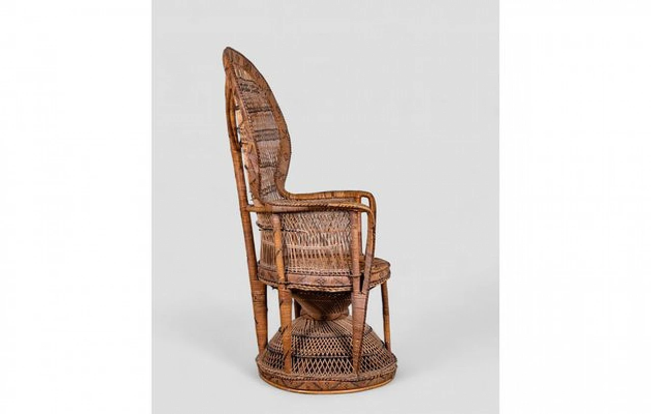 Brown Peacock wicker armchair with decorations, 1970s 4