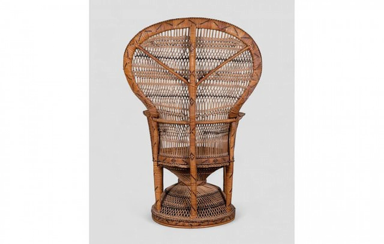 Brown Peacock wicker armchair with decorations, 1970s 5