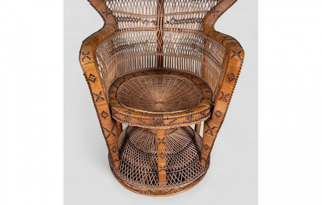 Brown Peacock wicker armchair with decorations, 1970s 7