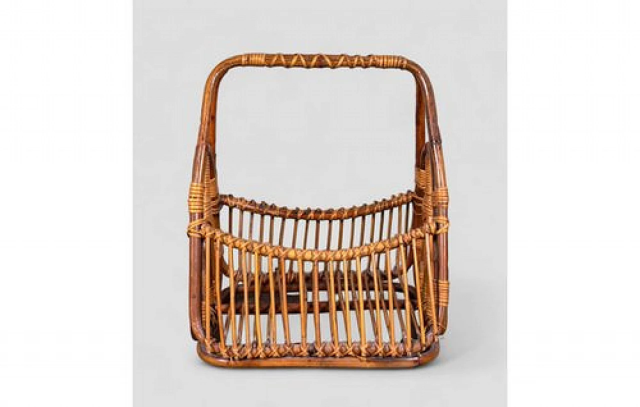 Wicker basket-shaped magazine rack, 1950s 2