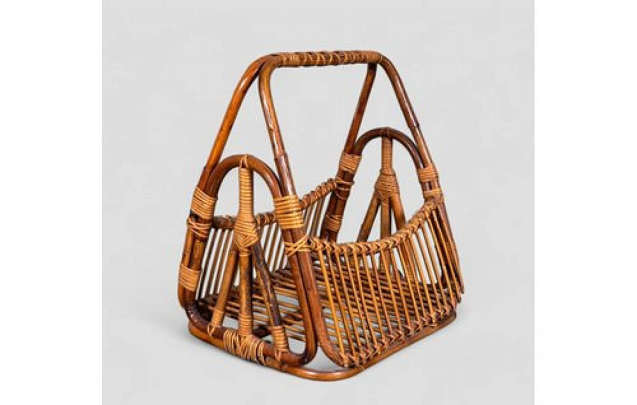 Wicker basket-shaped magazine rack, 1950s 3