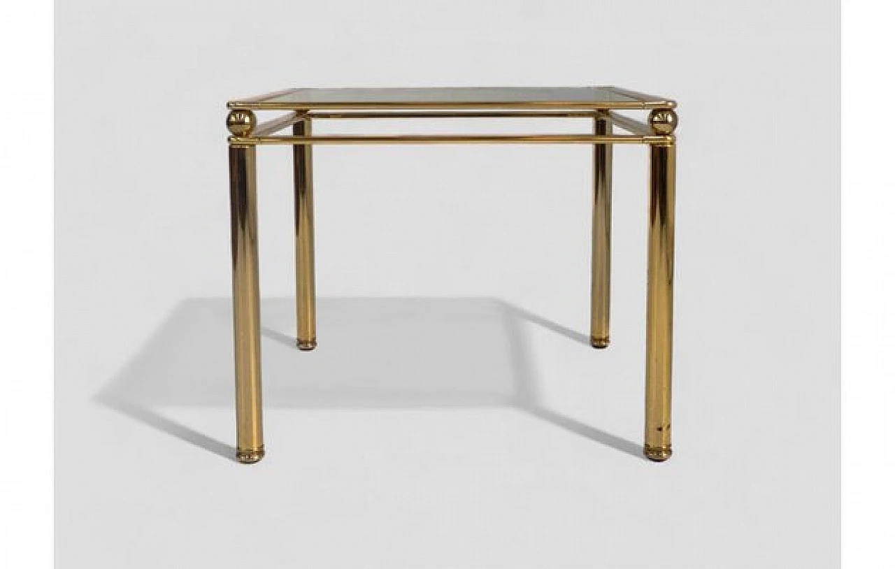 Square coffee table in golden metal and glass, 1970s 2