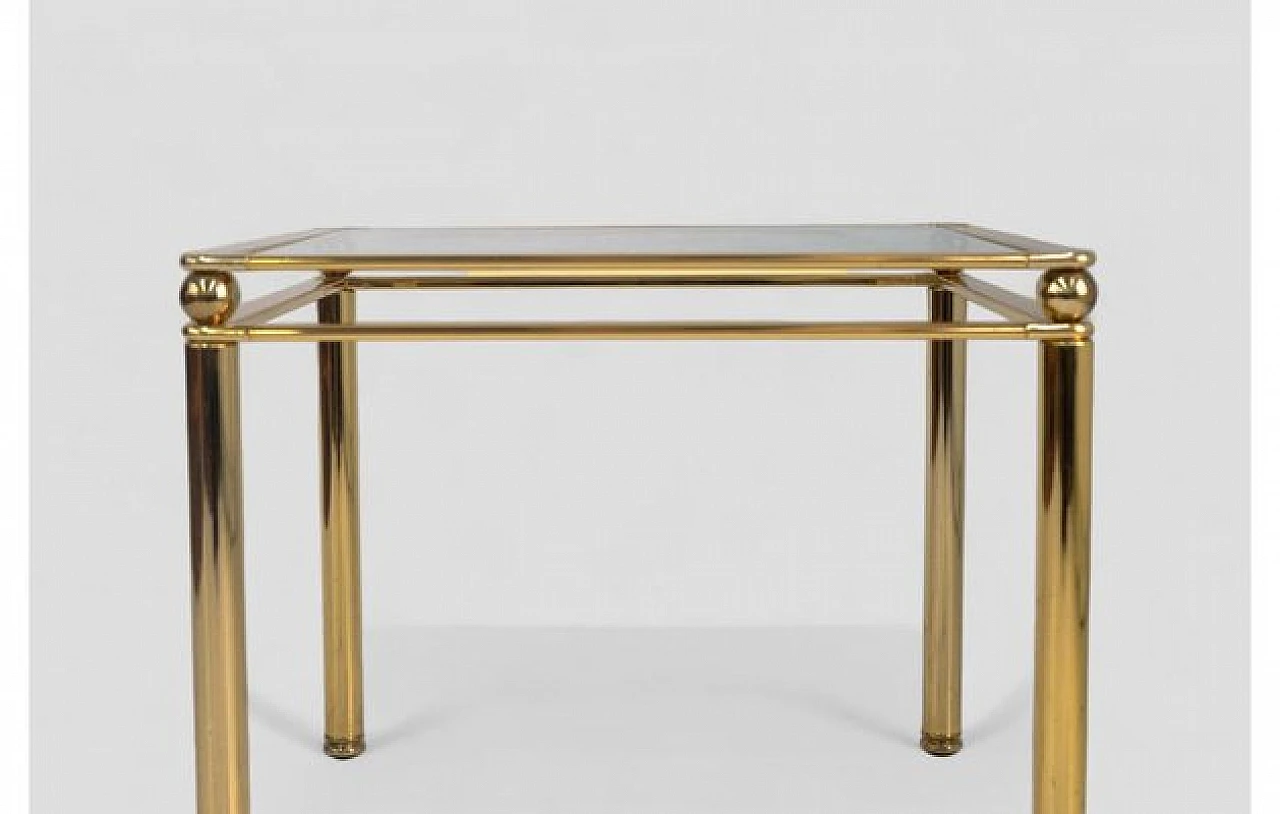 Square coffee table in golden metal and glass, 1970s 3