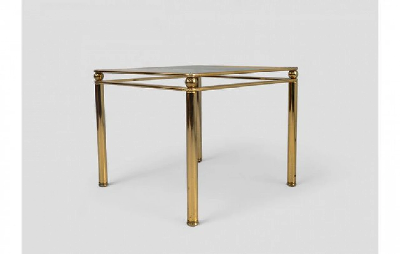 Square coffee table in golden metal and glass, 1970s 5