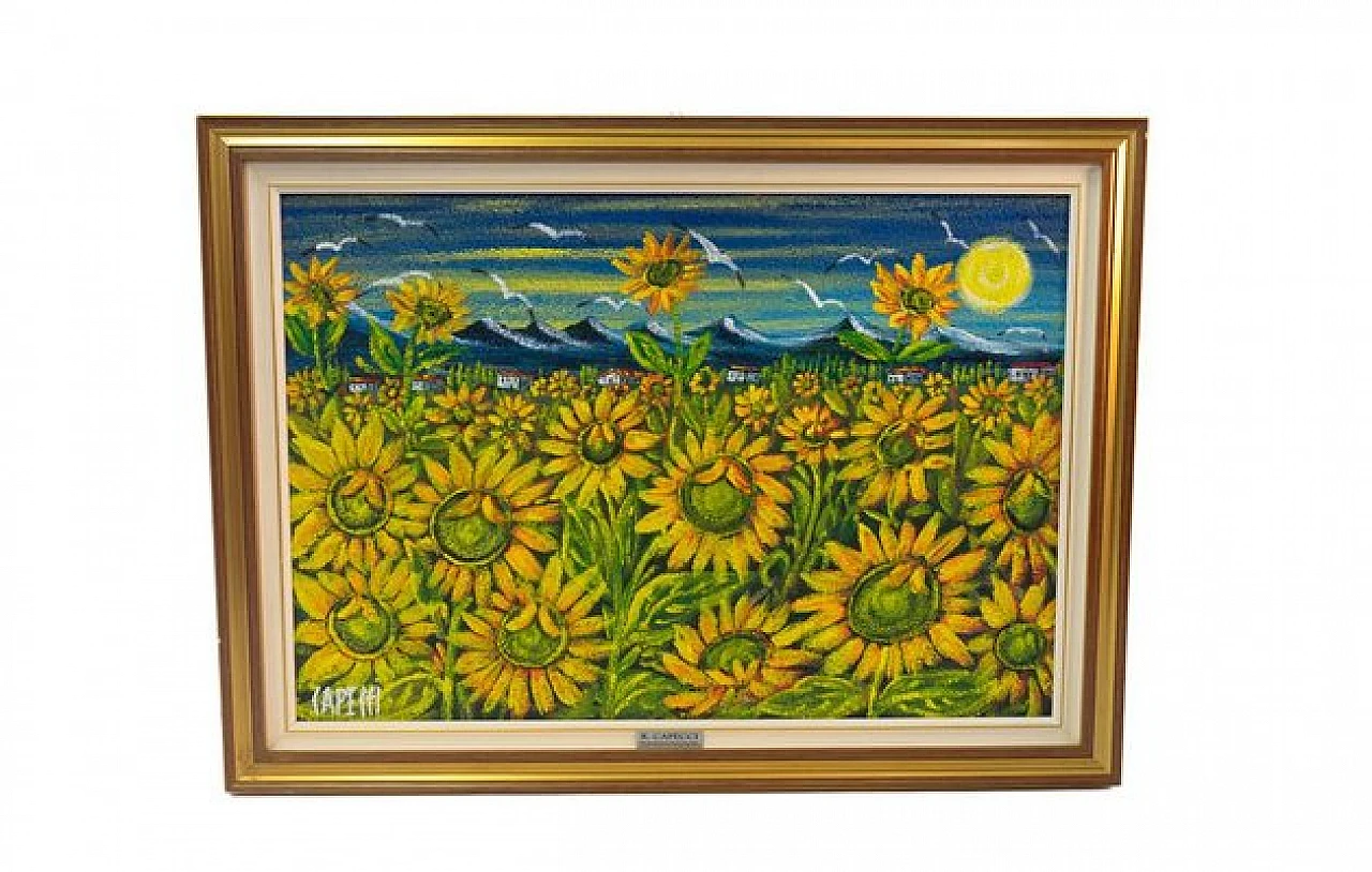 Renzo Capecci, Campo di girasoli, affresco ad olio, anni '90 1