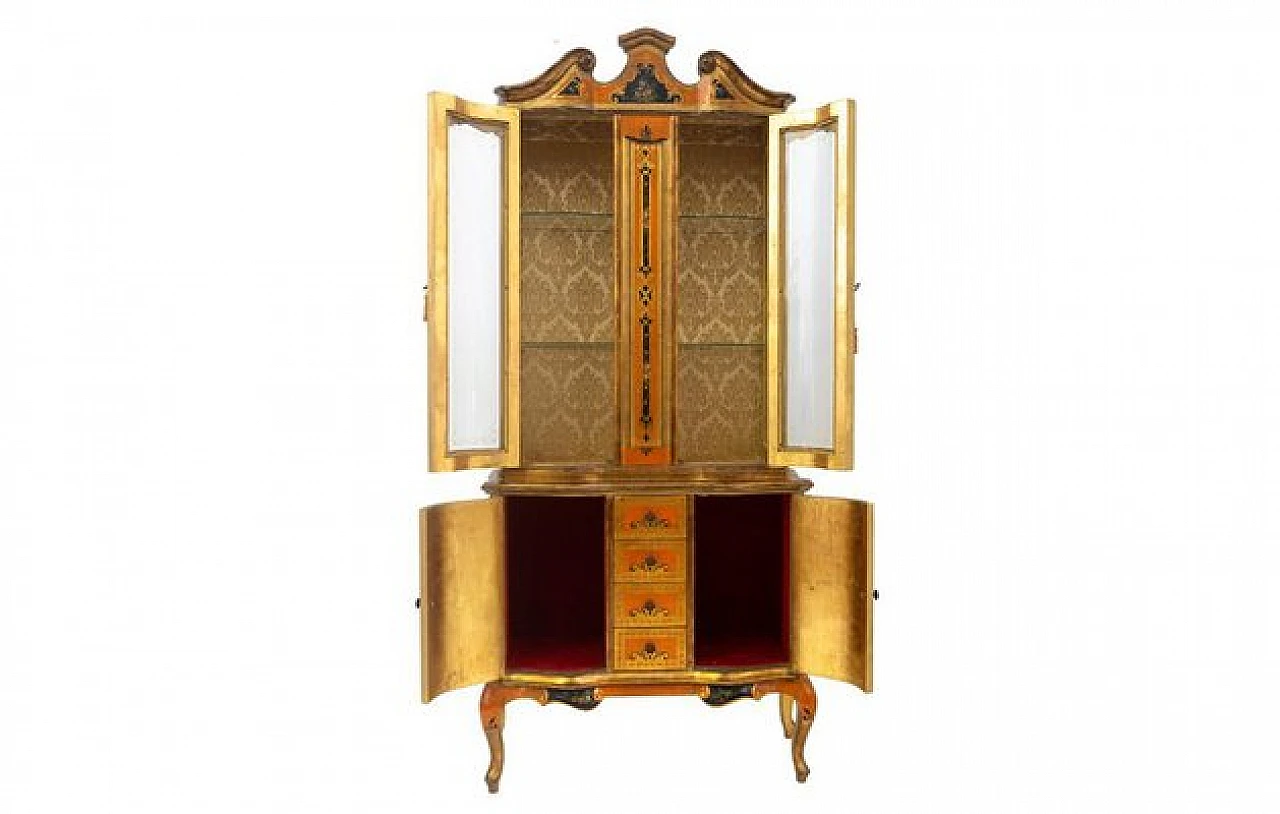 Hand-painted and gilded showcase in wood with 2 doors, 1960s 3