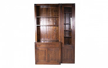 High sideboard in wood with doors, drawers & showcase, 1970s