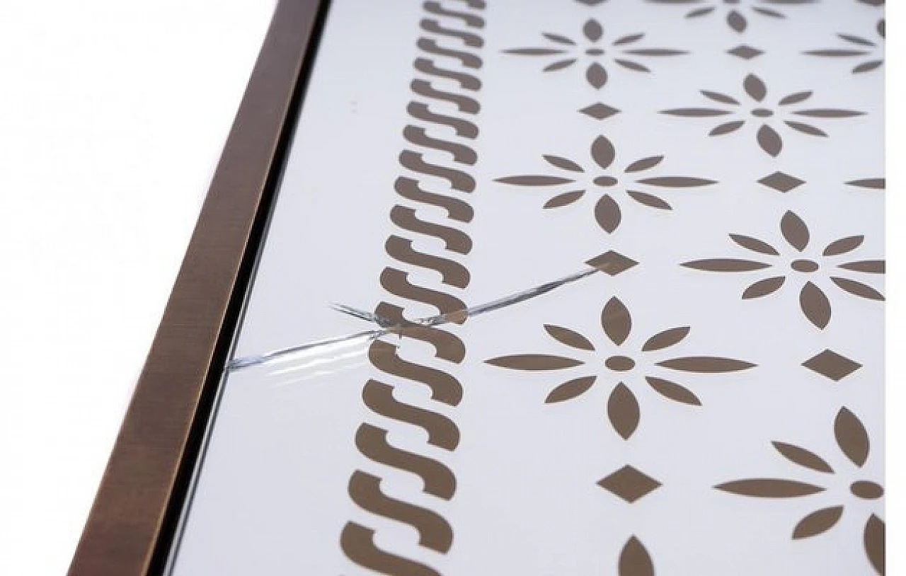 Brass table with decorated mirror top, 1970s 7