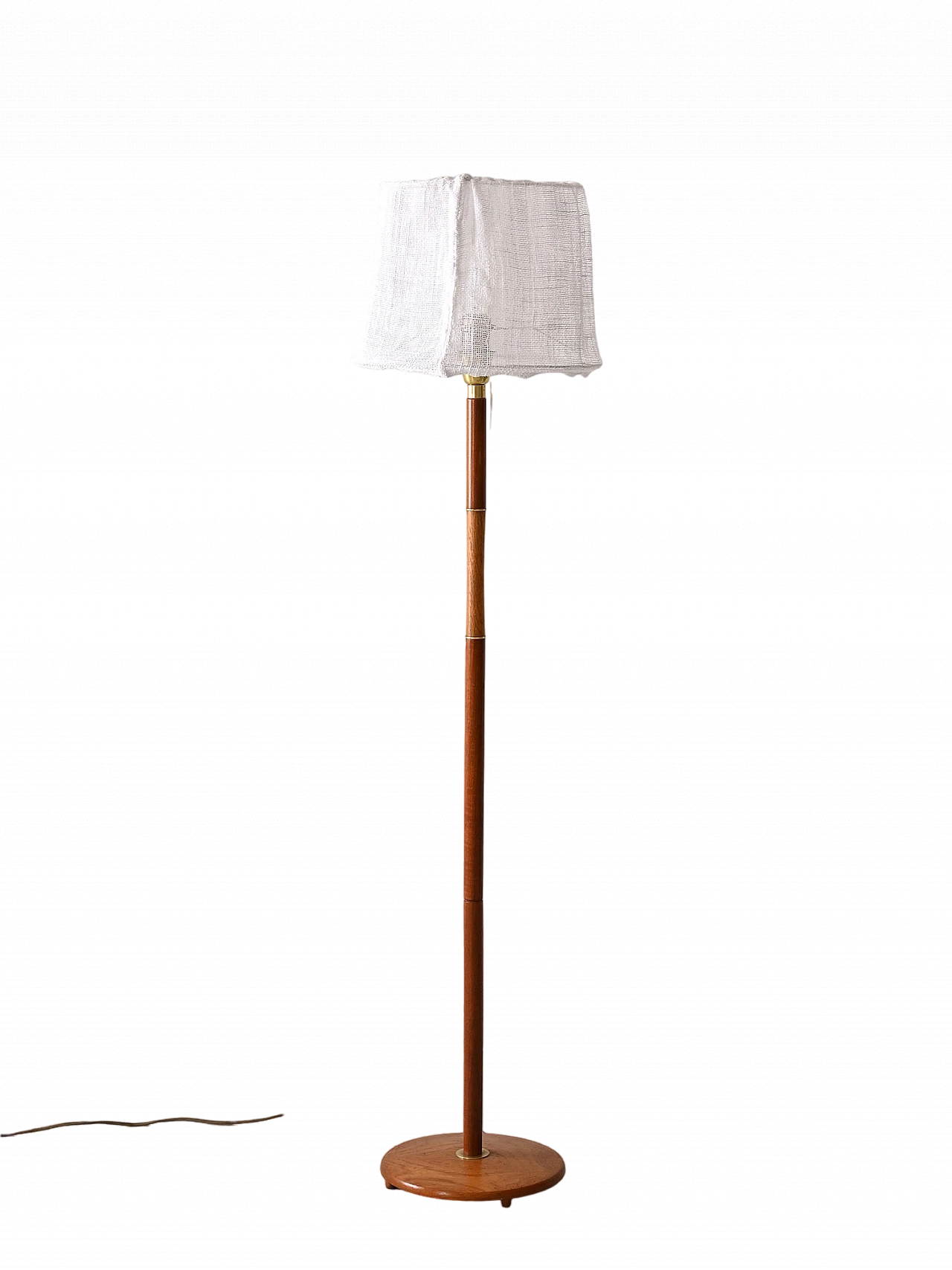 Wooden floor lamp with fabric shade, 1960s 8