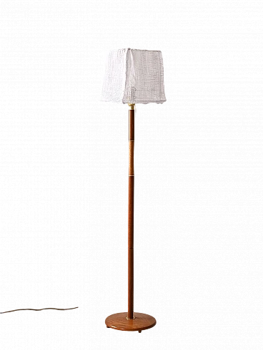 Wooden floor lamp with fabric shade, 1960s