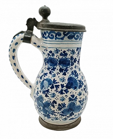 Blue and white Delft ceramic beer mug, 1733