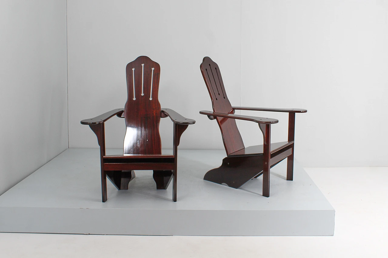 Mid-Century Gino Levi Montalcini Rationalist Naval Wooden Armchair, Italy 70s 2