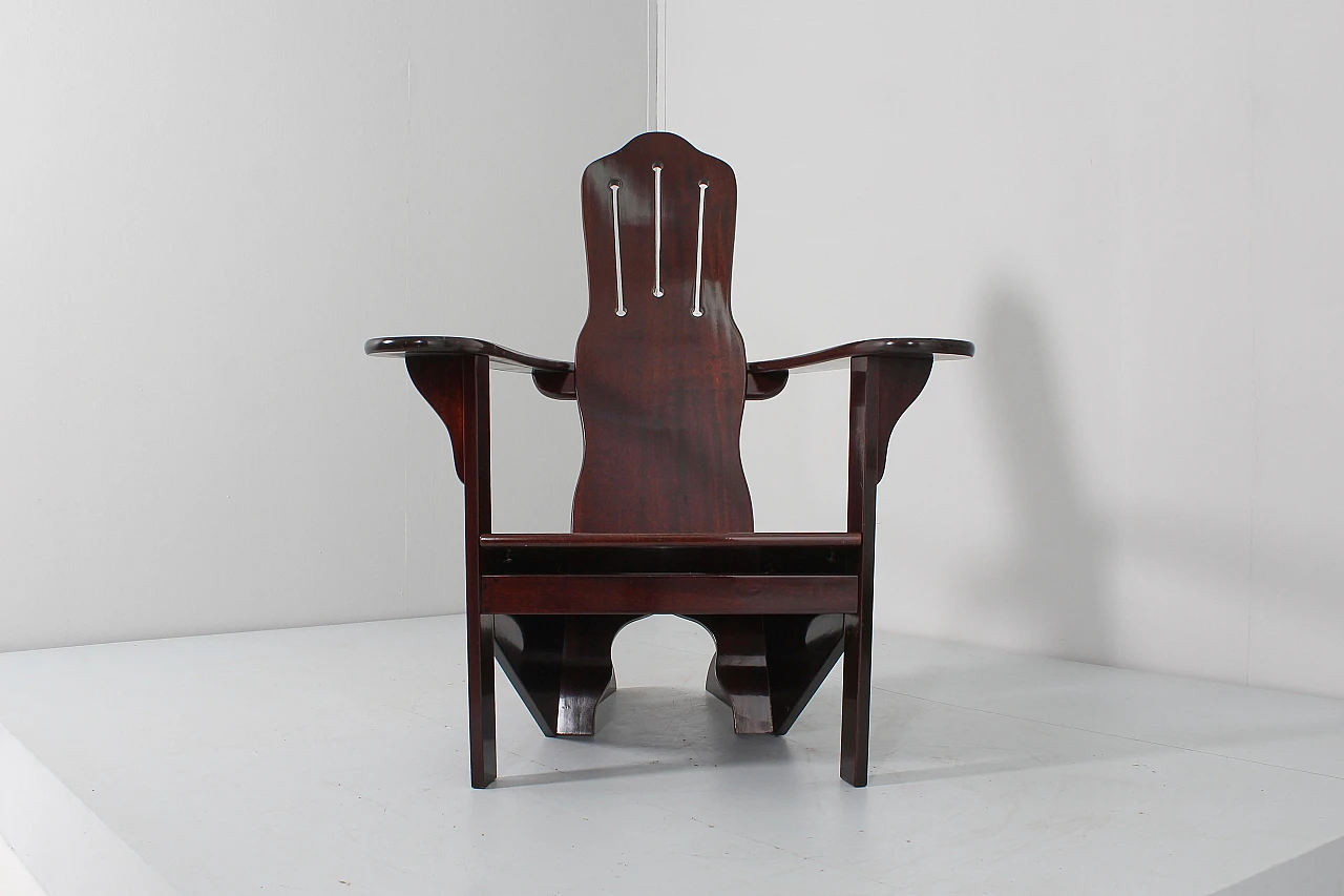 Mid-Century Gino Levi Montalcini Rationalist Naval Wooden Armchair, Italy 70s 10