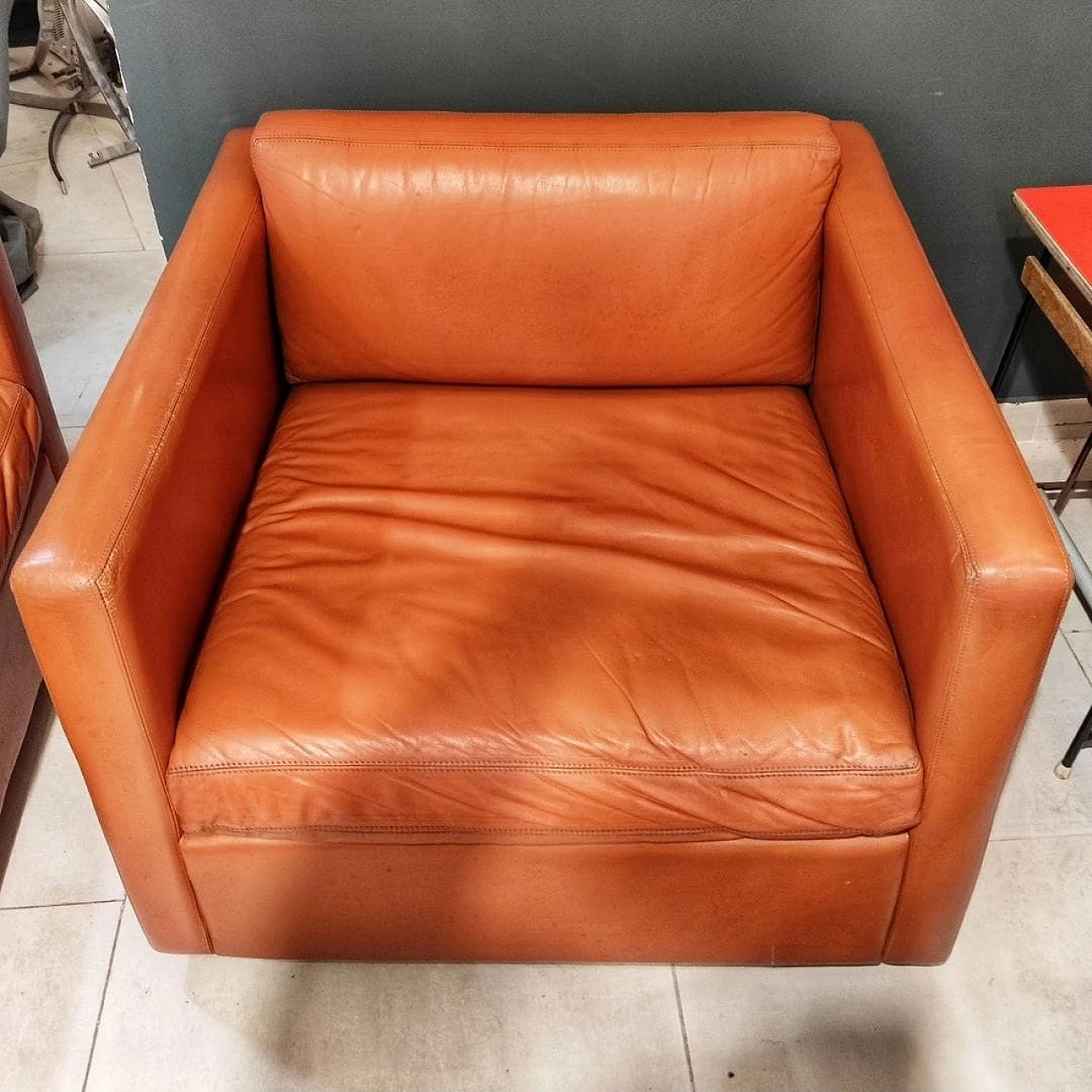 Cognac leather armchair by Charles Pfister for Knoll, 1970s 1