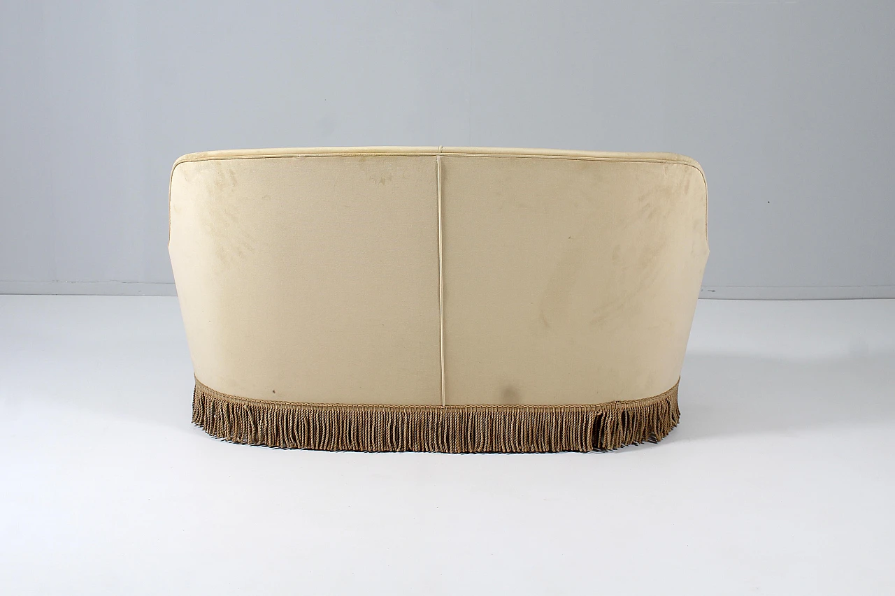 Two-seater beige velvet sofa in the style of Gio Ponti, 1950s 6
