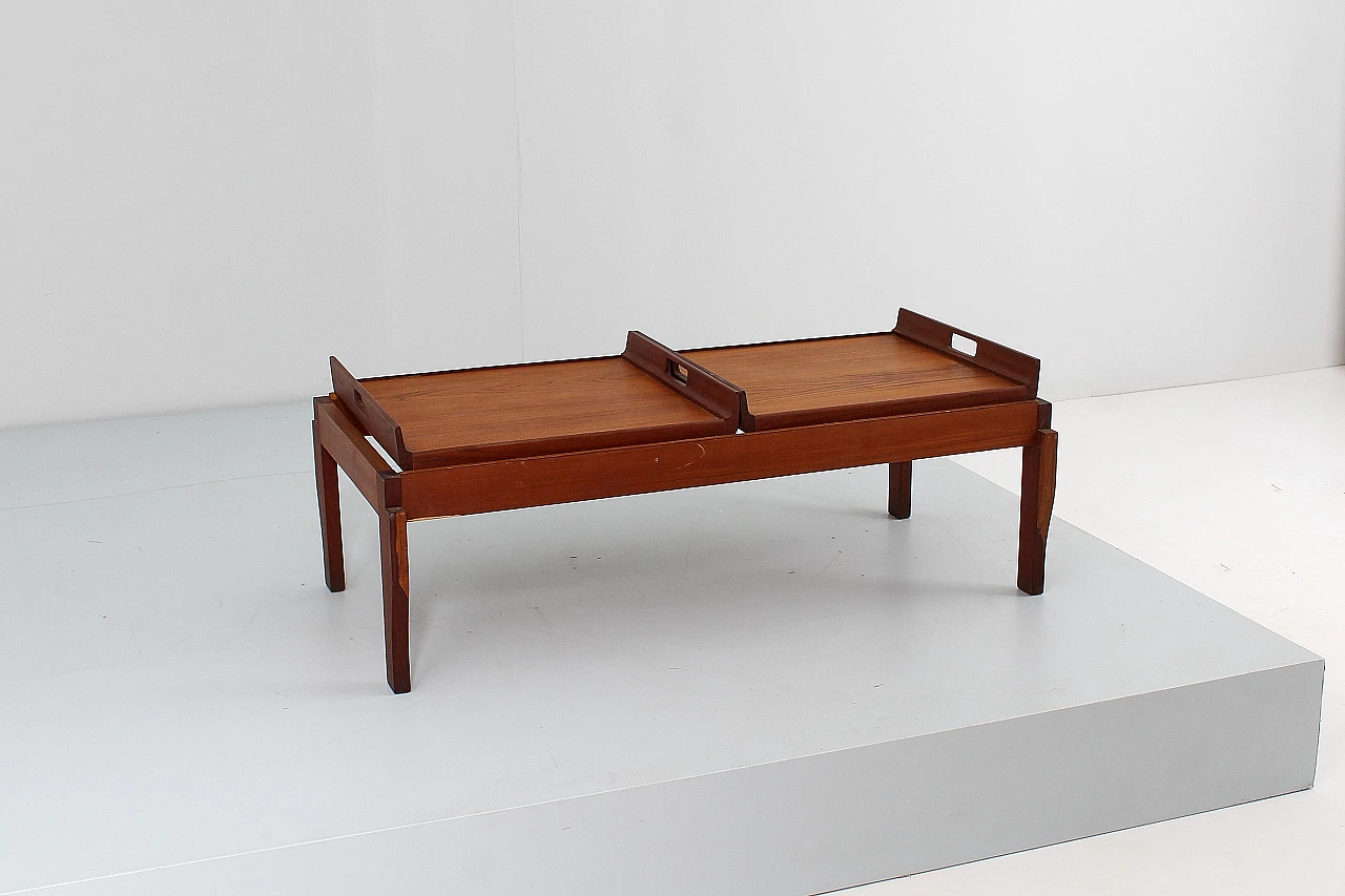 Teak coffee table with removable trays, 1960s 3