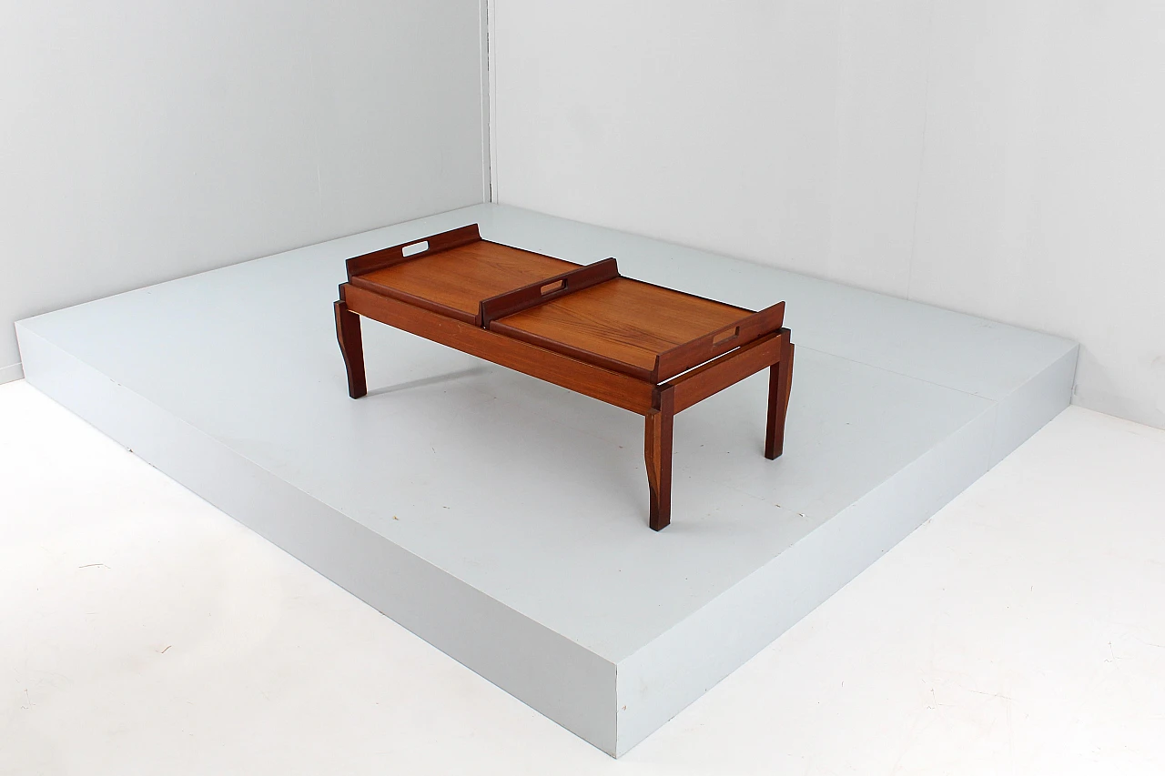 Teak coffee table with removable trays, 1960s 4