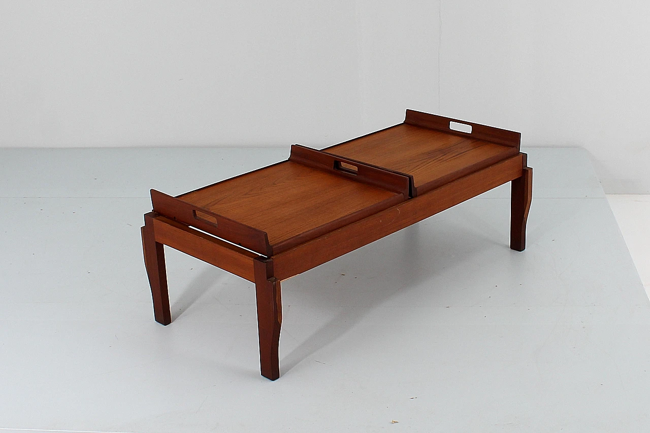 Teak coffee table with removable trays, 1960s 5