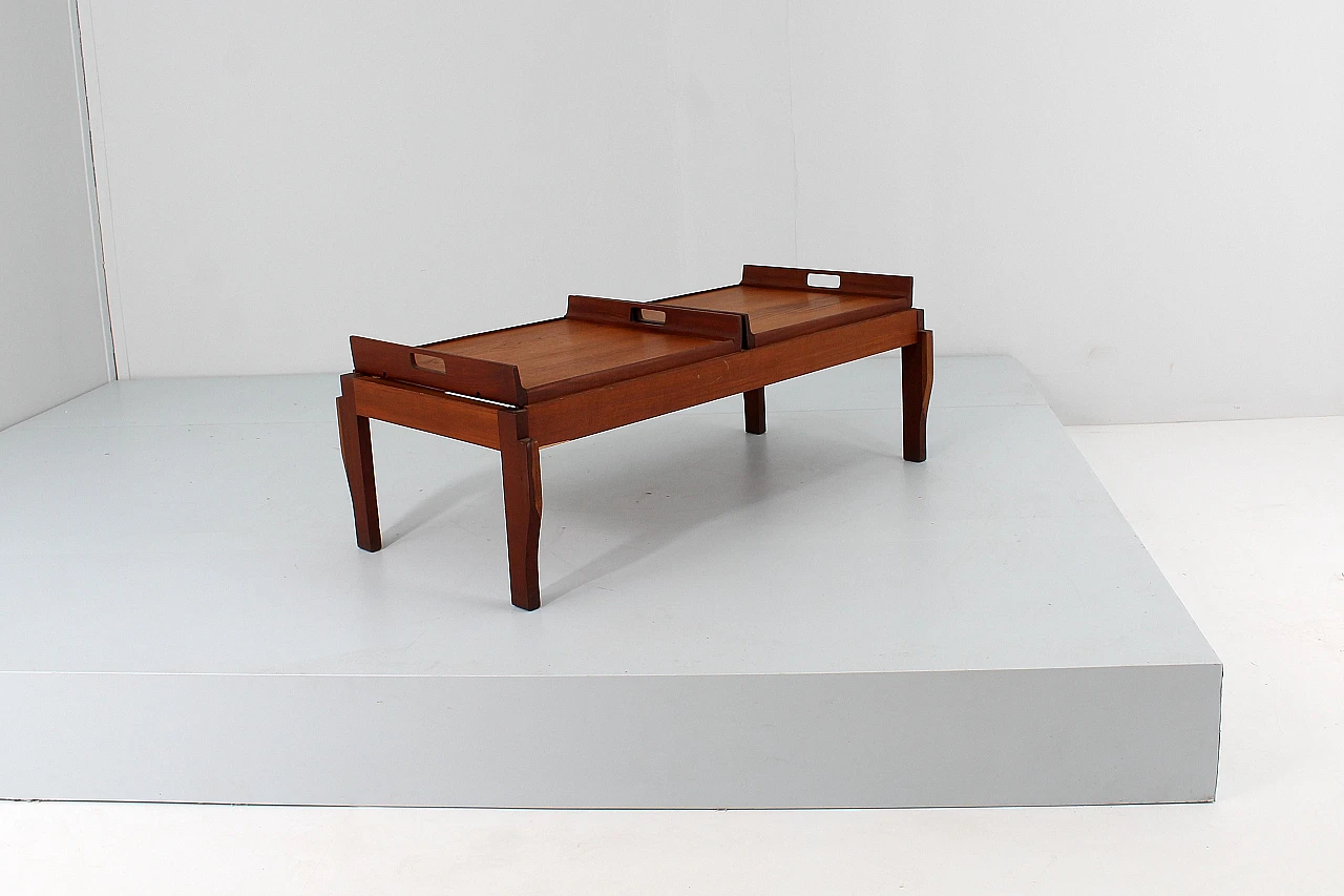 Teak coffee table with removable trays, 1960s 6