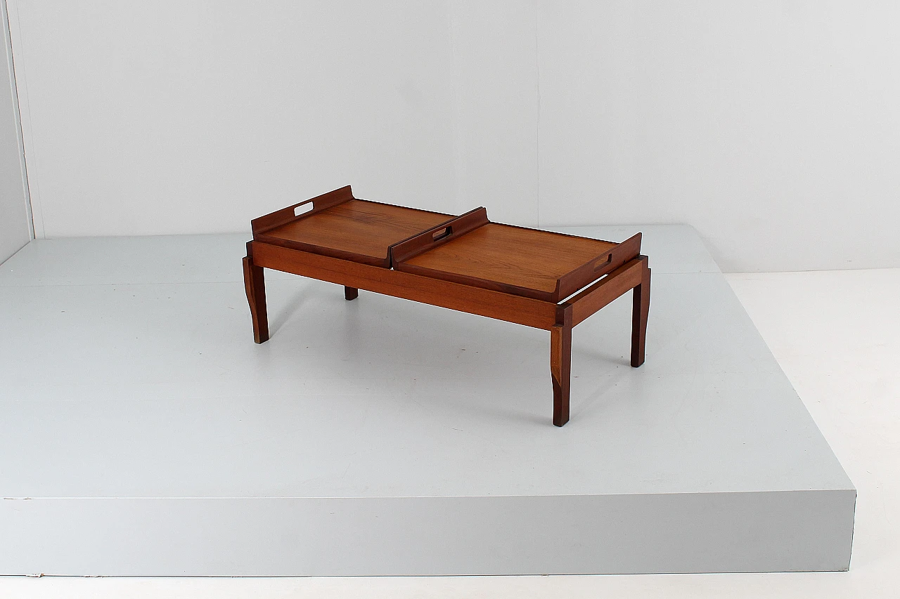 Teak coffee table with removable trays, 1960s 9