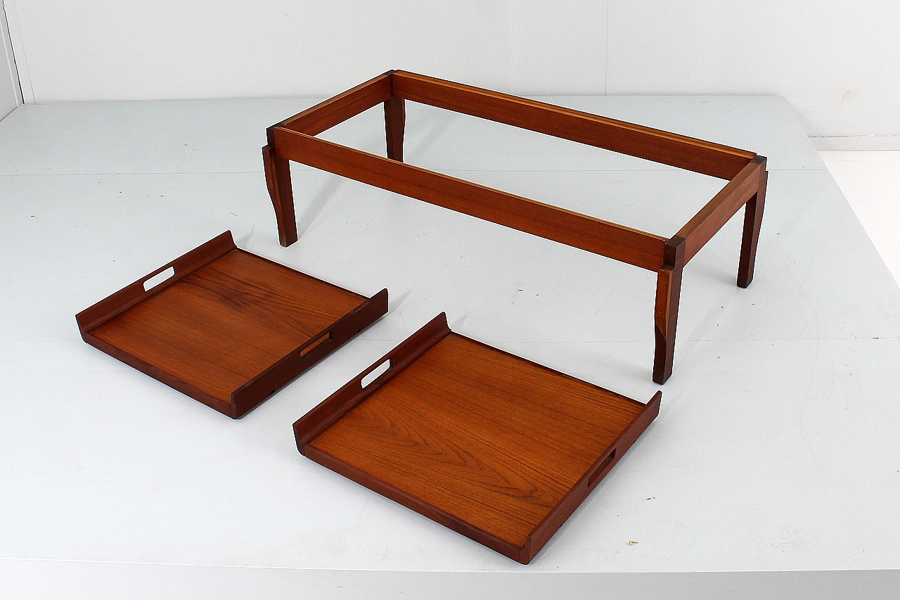 Teak coffee table with removable trays, 1960s 10