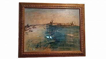 Sergio Scatizzi, view of Venice, mixed media painting on paper