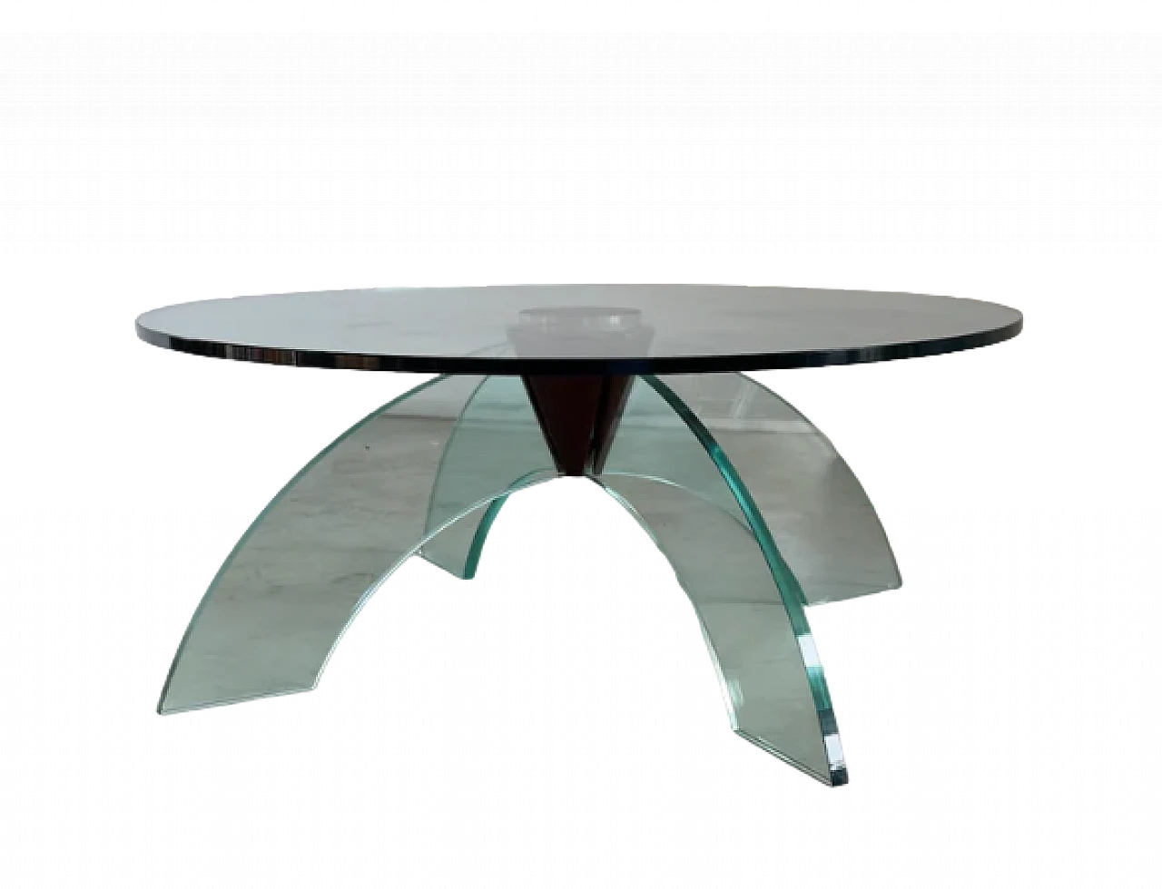 Round tempered glass coffee table, 1970s 2