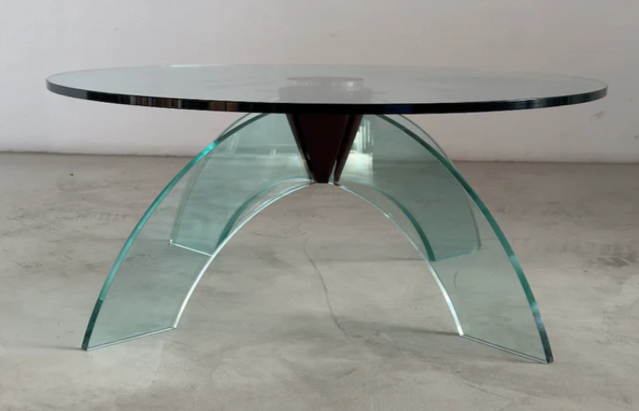 Round tempered glass coffee table, 1970s 3