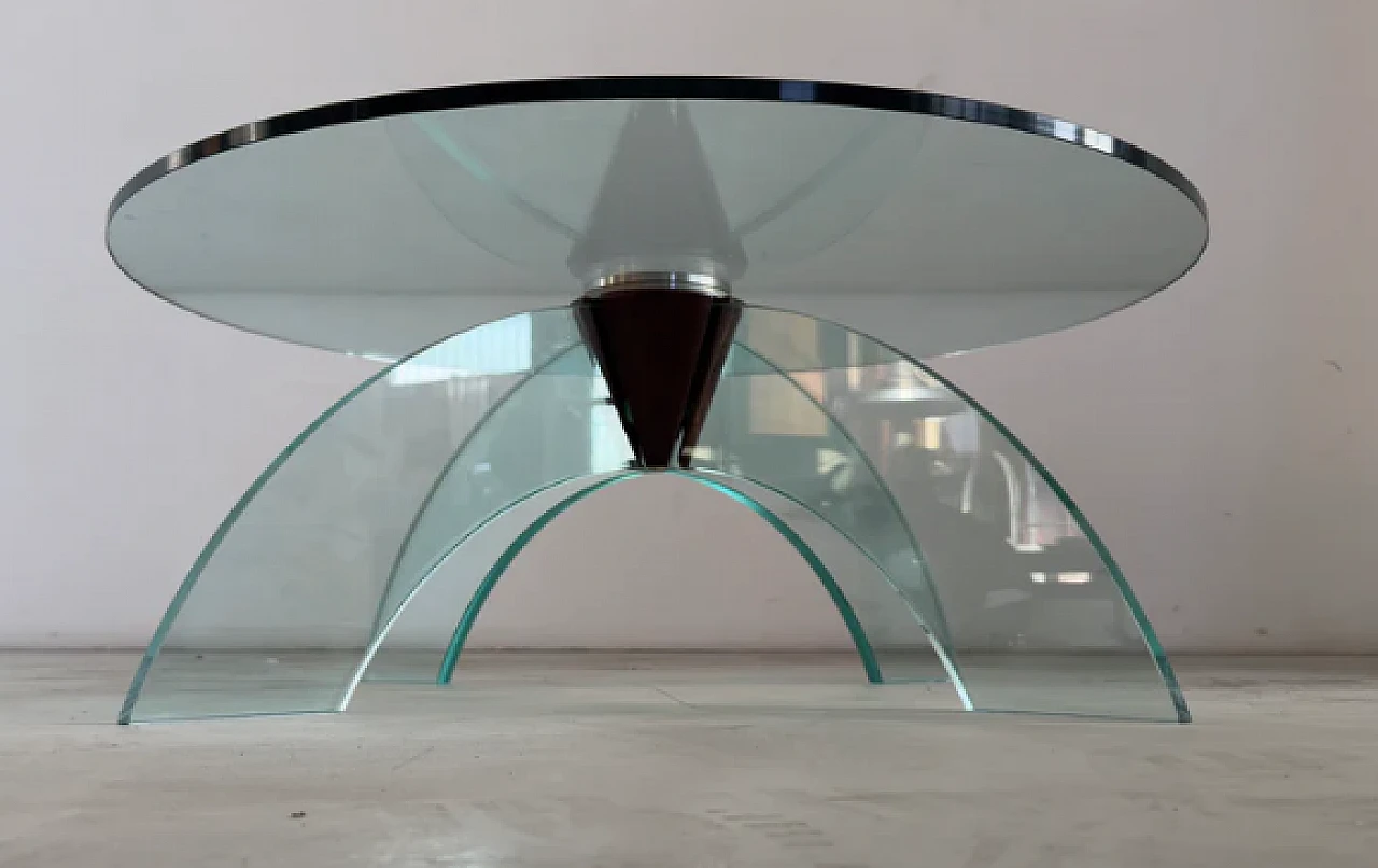 Round tempered glass coffee table, 1970s 4