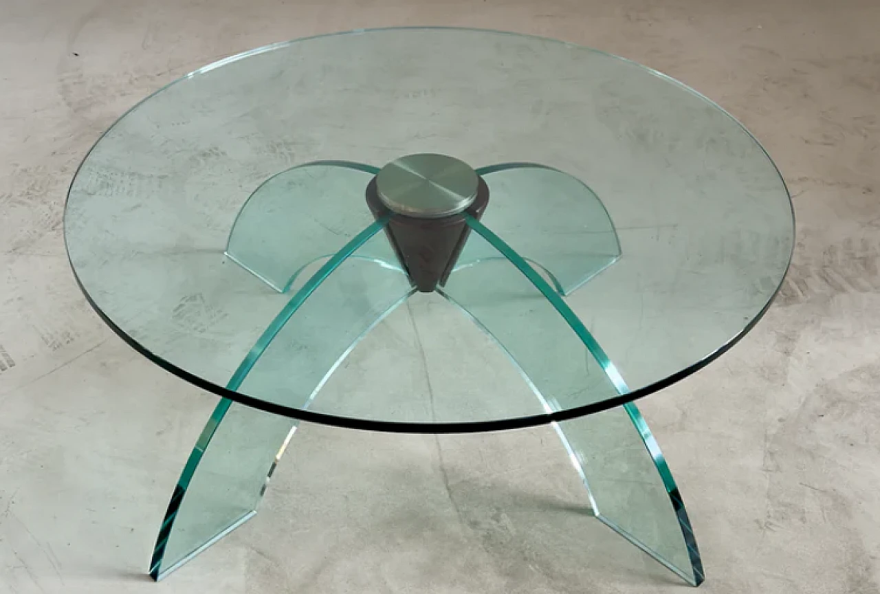 Round tempered glass coffee table, 1970s 5