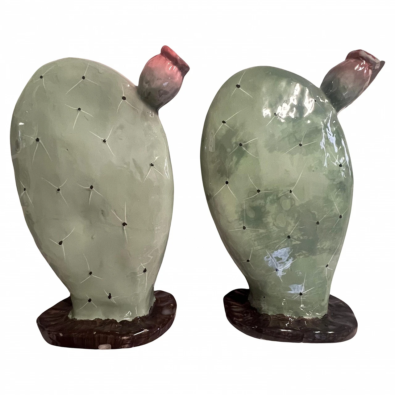 Pair of prickly pear shovel ceramic vases by S. Mola, 1960s 1