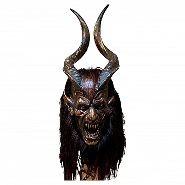 Stone pine and goat hair Krampus mask by Luca Pojer, 2019