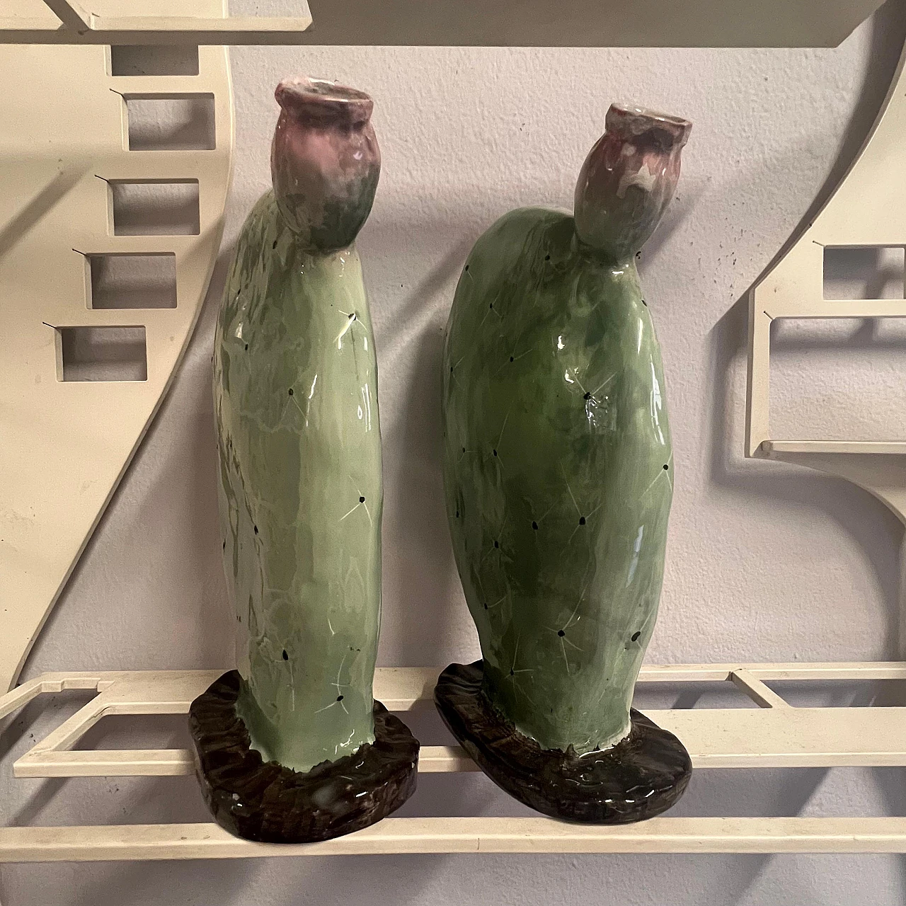 Pair of prickly pear shovel ceramic vases by S. Mola, 1960s 2