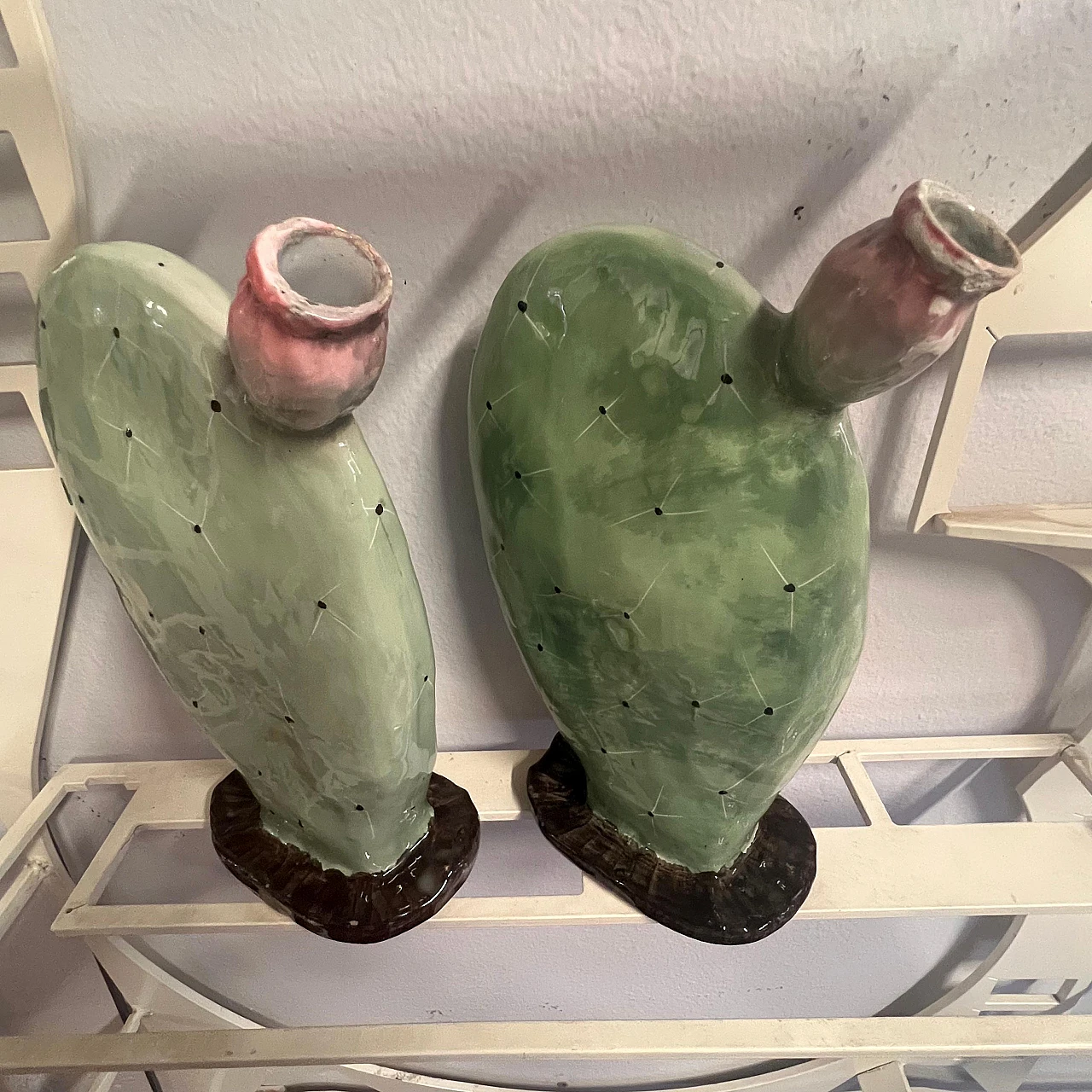 Pair of prickly pear shovel ceramic vases by S. Mola, 1960s 3