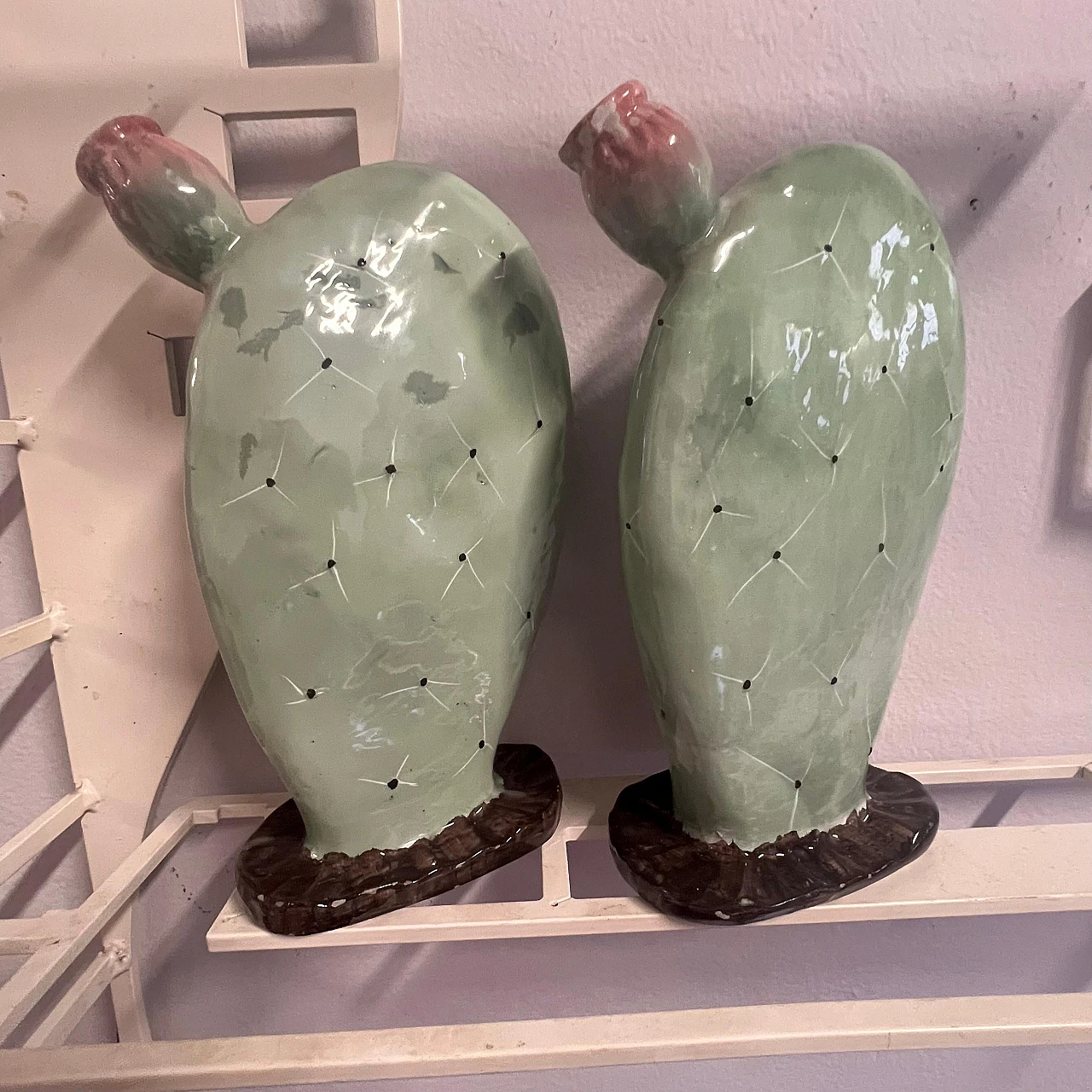 Pair of prickly pear shovel ceramic vases by S. Mola, 1960s 6