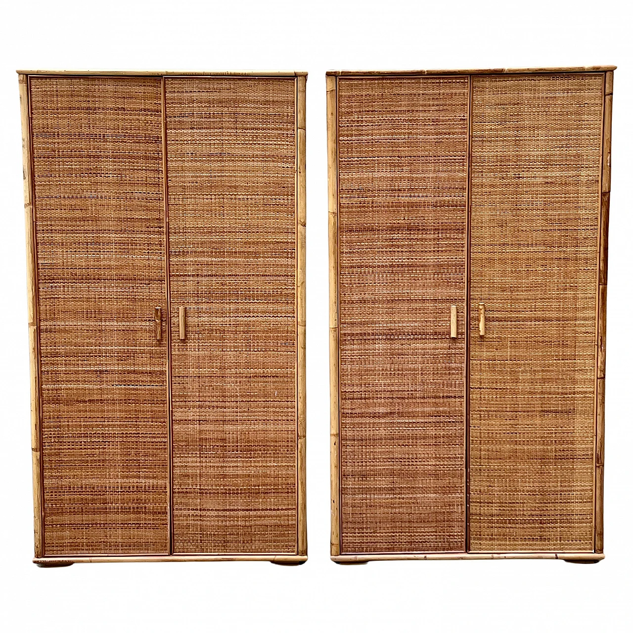 Coppia di armadi in bambù e rattan, anni '60 1