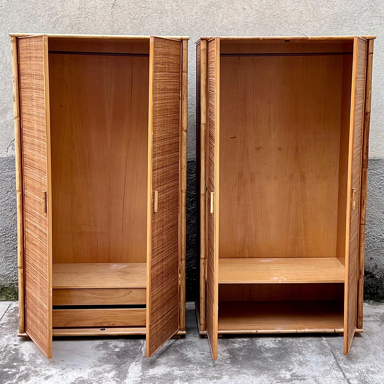 Pair of bamboo and rattan wardrobes, 1960s 2
