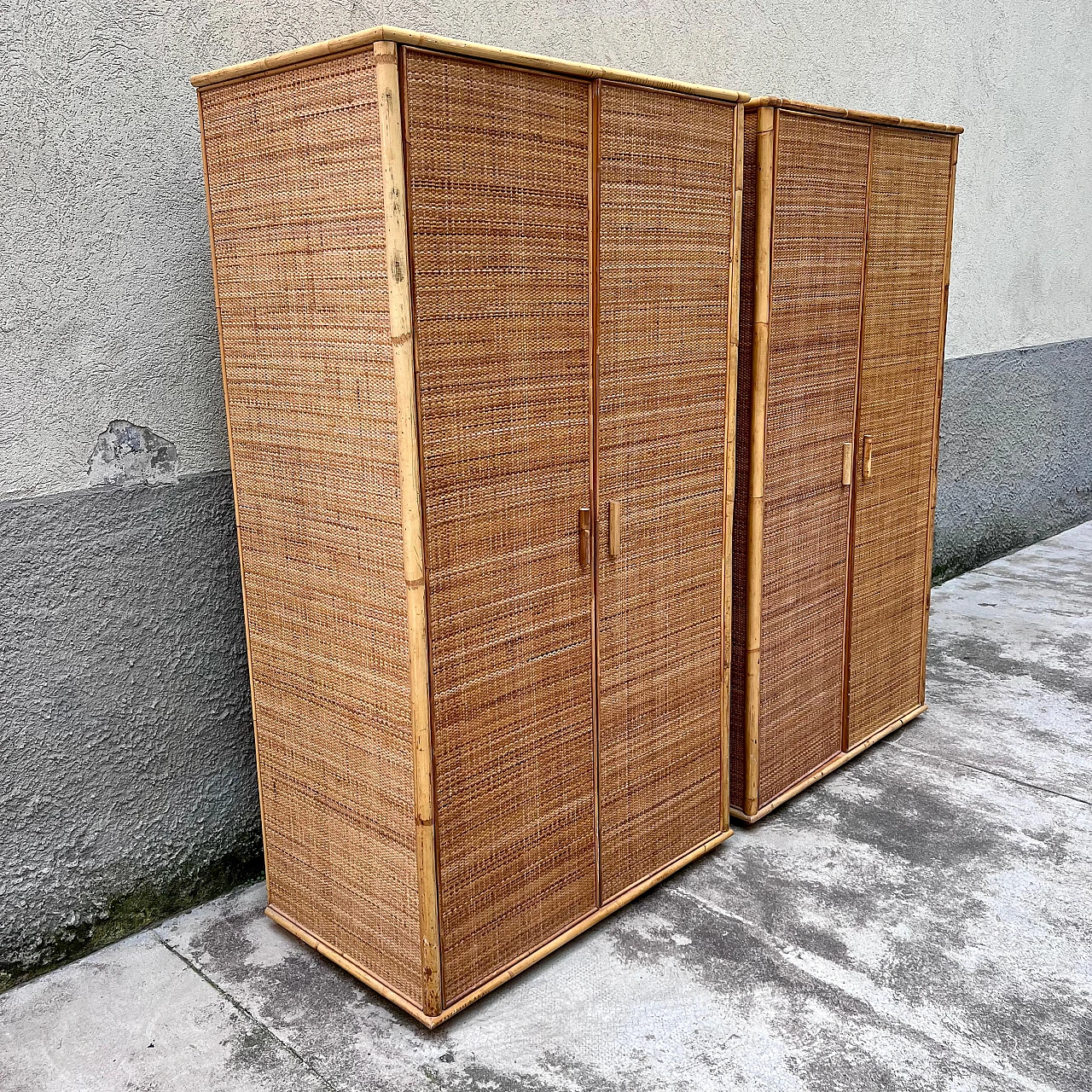 Pair of bamboo and rattan wardrobes, 1960s 3