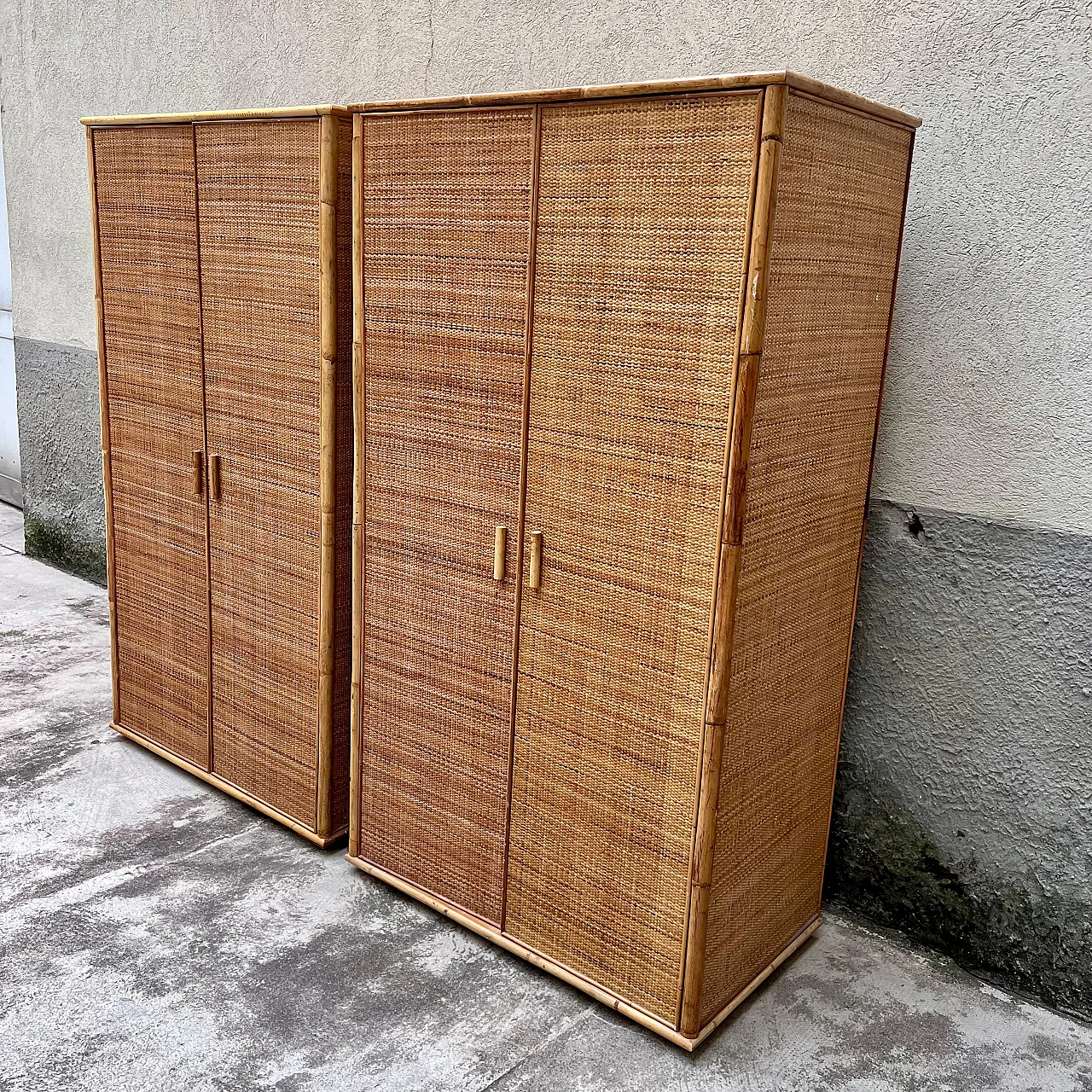 Pair of bamboo and rattan wardrobes, 1960s 4