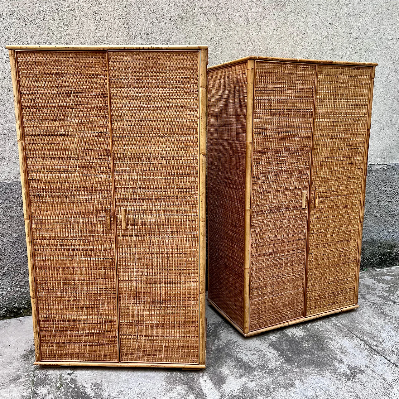 Pair of bamboo and rattan wardrobes, 1960s 6