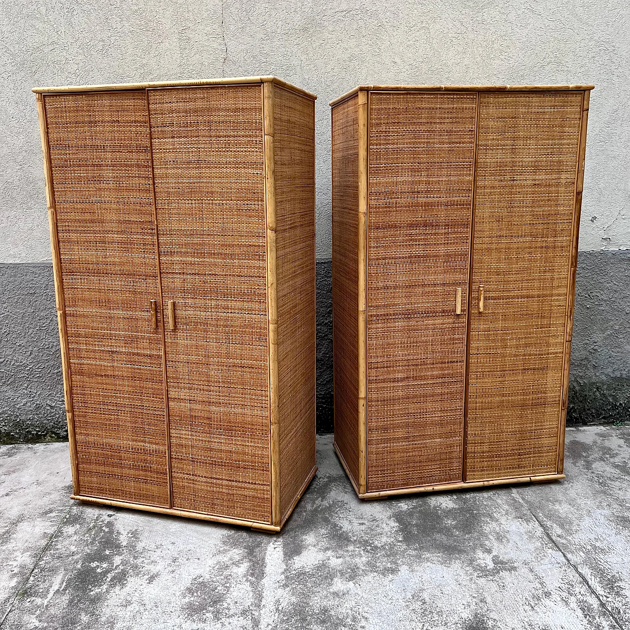 Pair of bamboo and rattan wardrobes, 1960s 7
