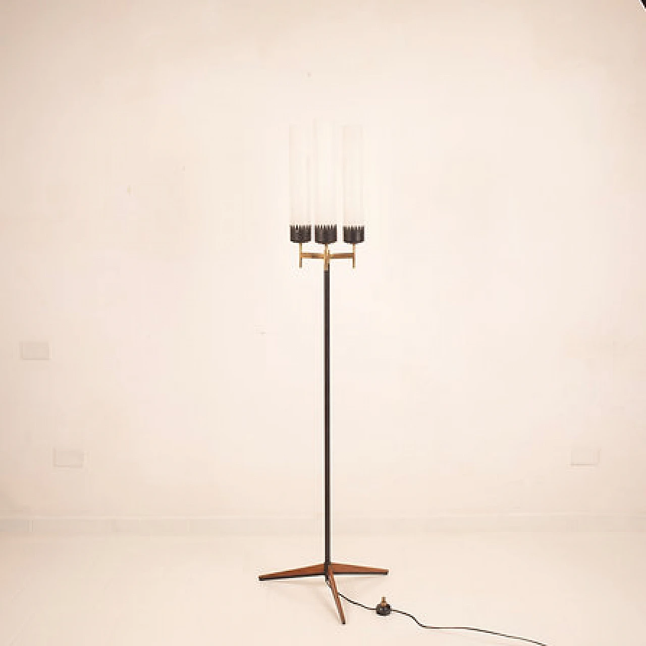 Wood, metal and glass floor lamp by Stilnovo, 1950s 1