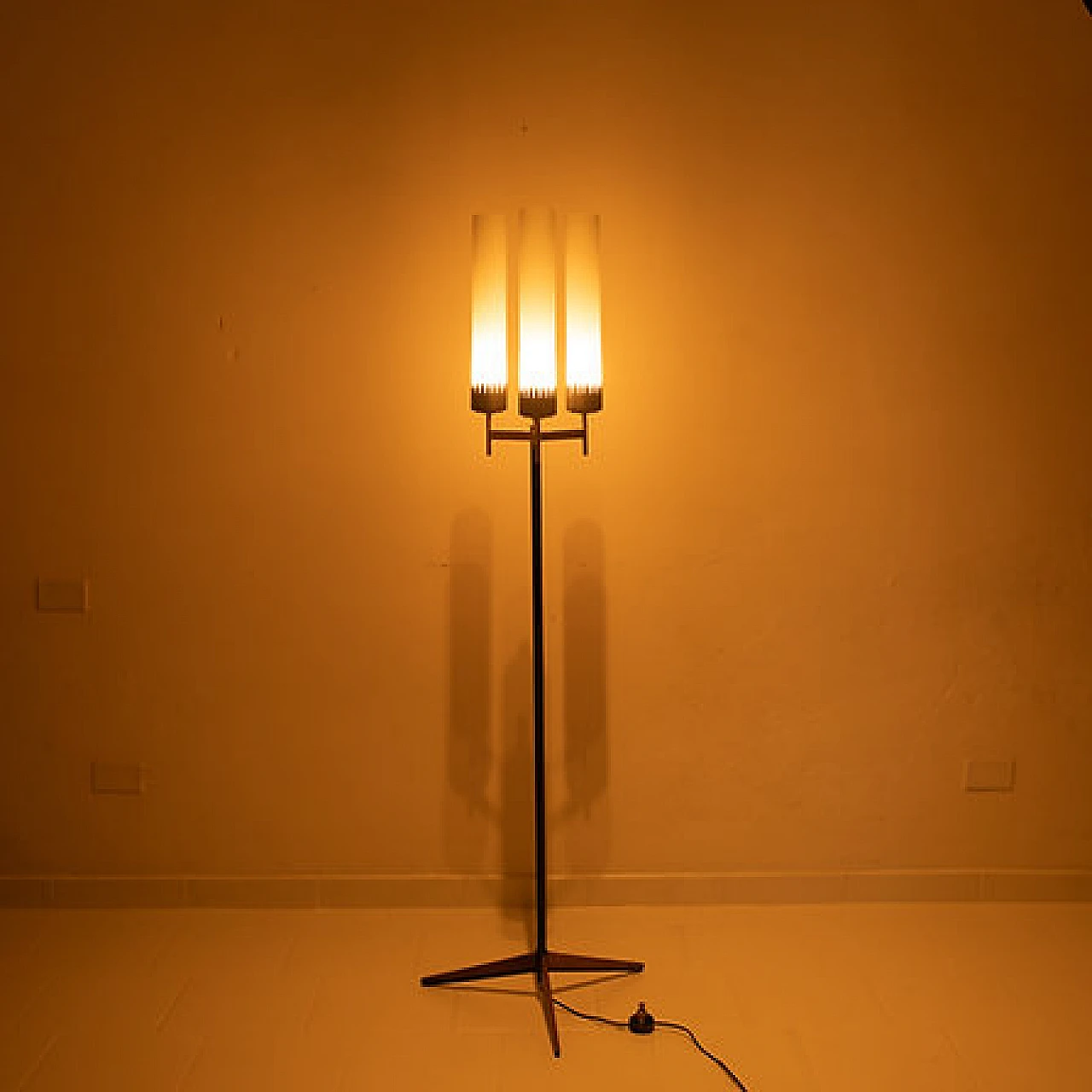 Wood, metal and glass floor lamp by Stilnovo, 1950s 2