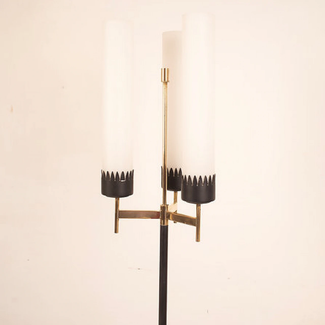 Wood, metal and glass floor lamp by Stilnovo, 1950s 3