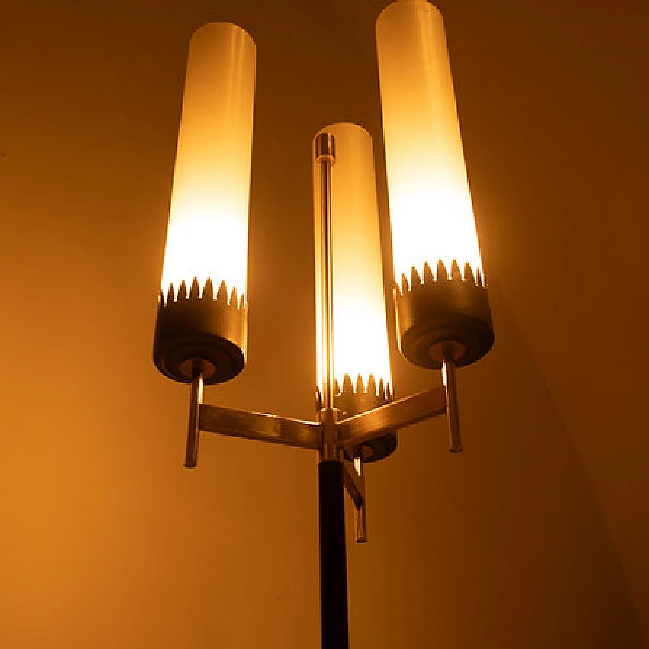 Wood, metal and glass floor lamp by Stilnovo, 1950s 6