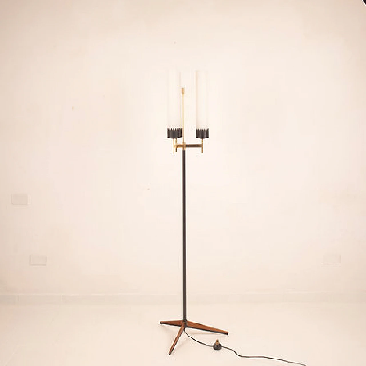 Wood, metal and glass floor lamp by Stilnovo, 1950s 9